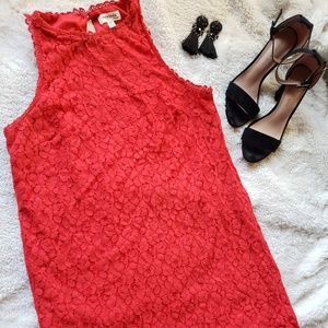 Red Mini Lace Dress with Scallop details